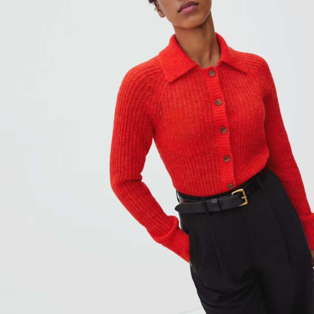 Everlane Red Alpaca Collared Cardigan Small